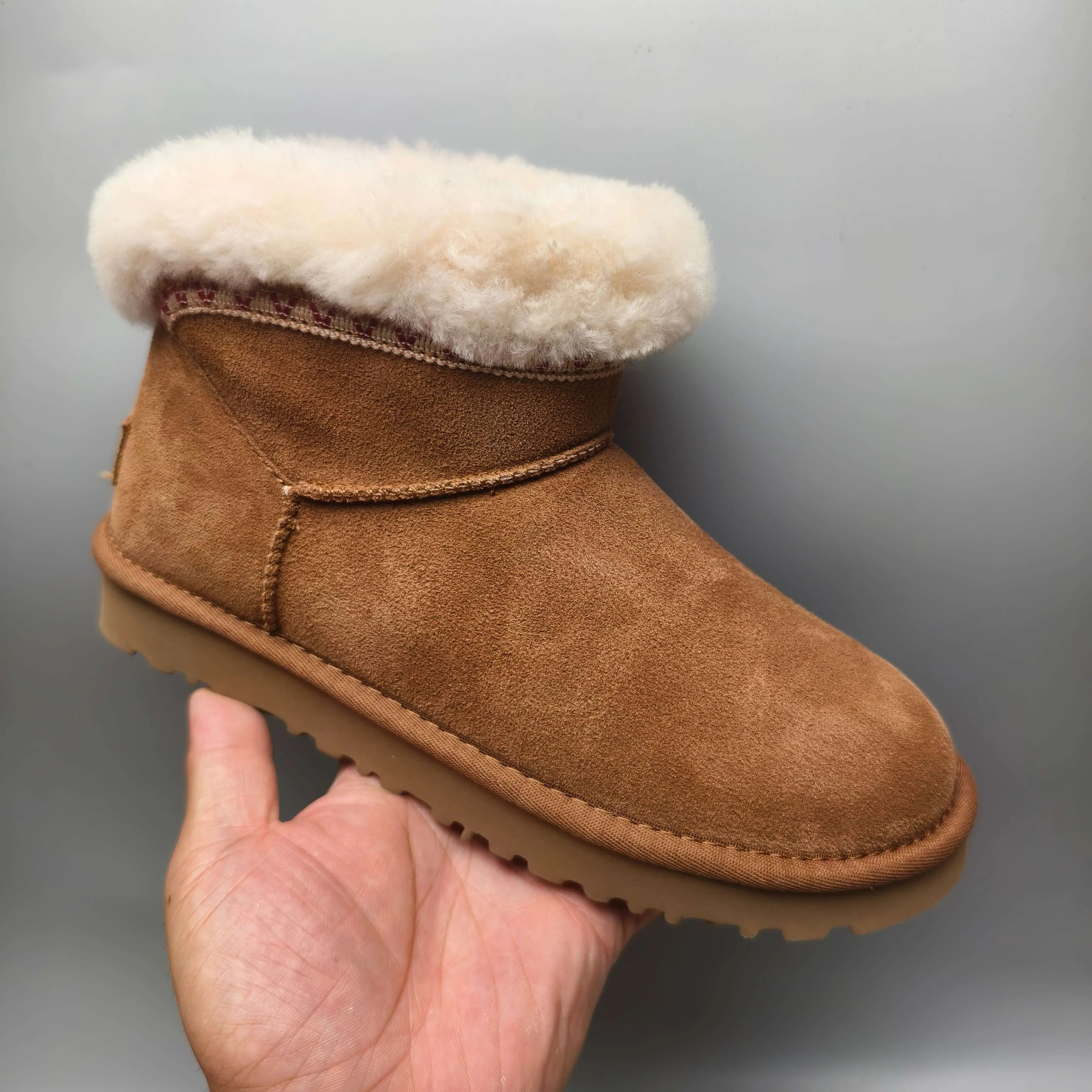 💰520 UGG sheepskin all-in-one snow boots 4496 Ethnic style low-top casual women's shoes Color: Maroon Sand Matching size: 35-40